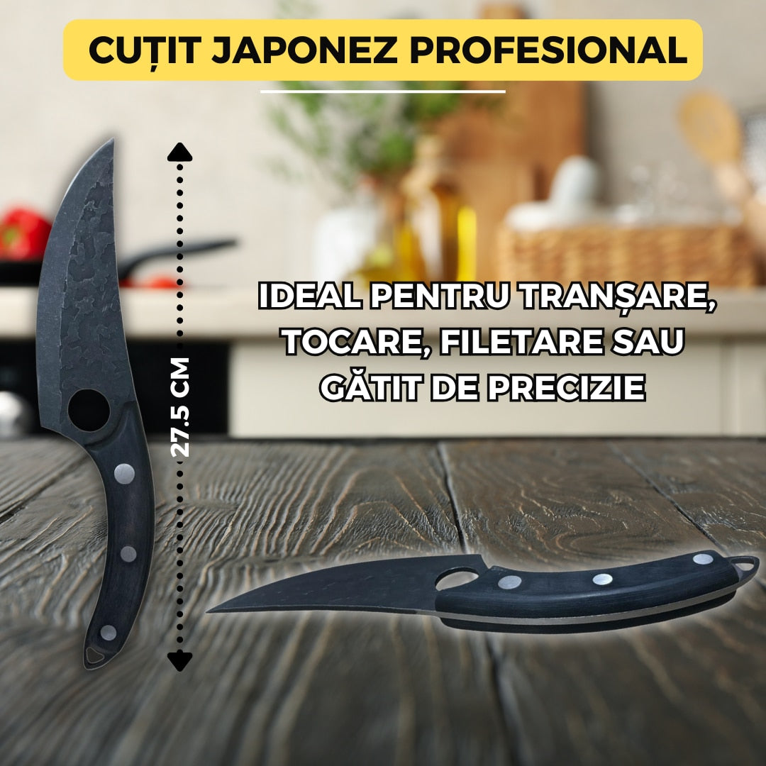 Set Profesional de 3 Cutite de Macelarie din Otel Inoxidabil cu Dispozitiv de Ascutire Inclus, maner ergonomic, filetat, dezosat