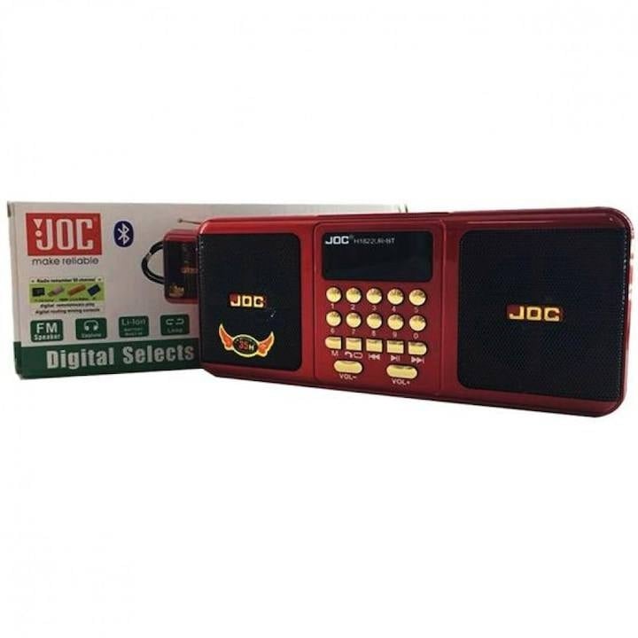 Radio portabil Smartix, USB, SD, Afisaj, Baterie reincarcabila, Negru/rosu