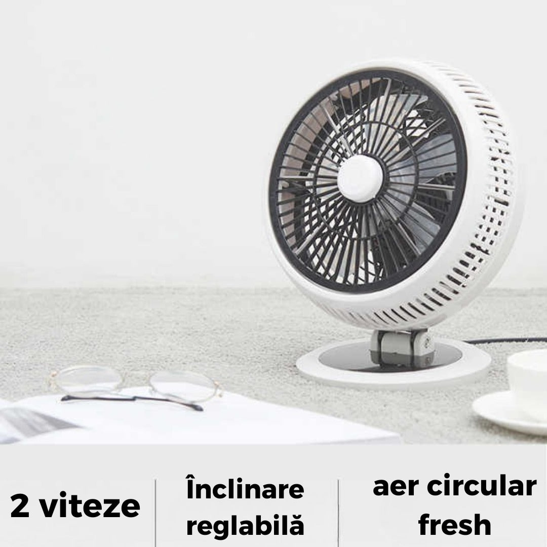 Ventilator de birou 360°, silentios si compact, cu suport anti-alunecare
