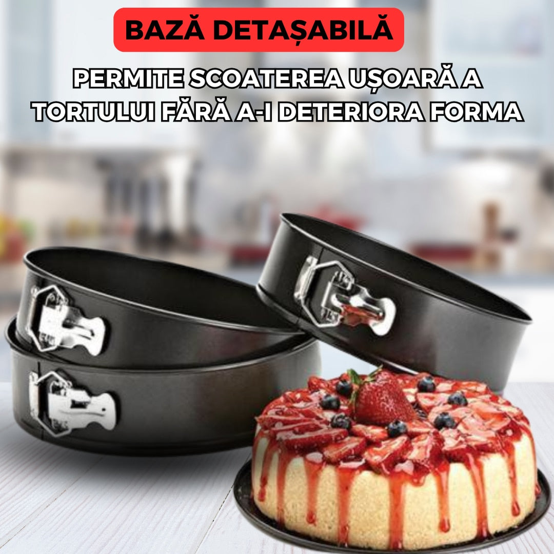 Set 3 forme pasca, tort, prajituri cu baza detasabila, 24, 26 si 28 cm, 3 L / 3.5L / 4, forma rotunda, negru