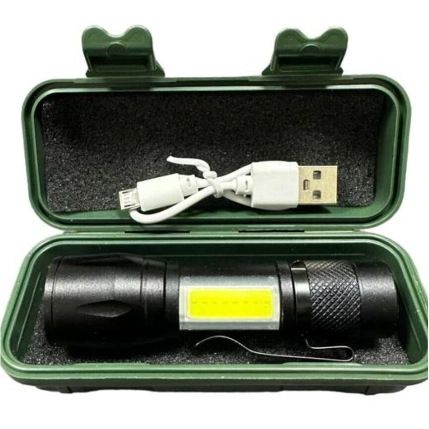 Lanterna reincarcabila 2 in 1, neagra, 3 moduri de iluminare