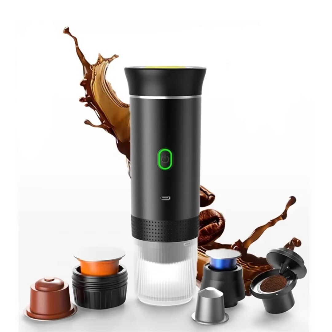 Espressor portabil wireless compatibil capsule mici, mari si cafea macinata incalzire automata si extractie rapida, ideal pentru calatorii si birou