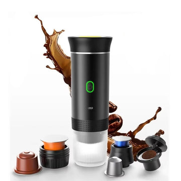 Espressor portabil wireless compatibil capsule mici, mari si cafea macinata incalzire automata si extractie rapida, ideal pentru calatorii si birou