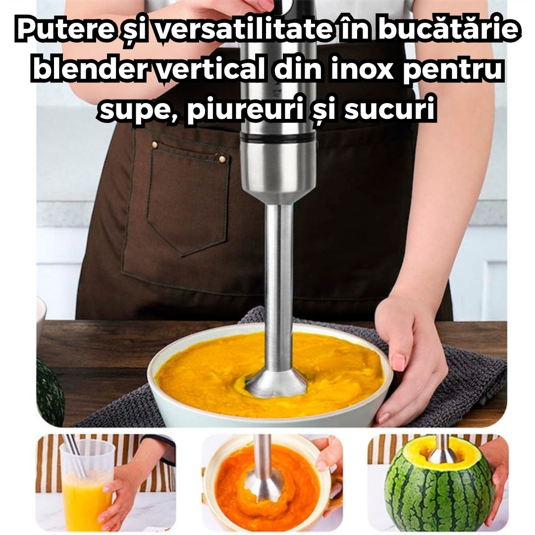 Blender vertical multifunctional 4 in 1 Tocator, Tel, Mixer, Accesorii complete din inox si plastic durabil, viteza reglabila, Design ergonomic