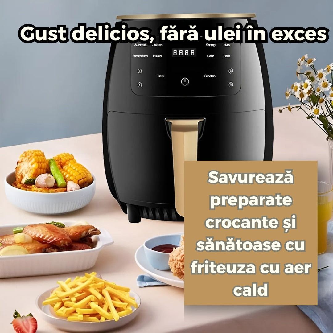 Friteuza cu aer cald 6L digitala cu panou tactil si programe presetate gatit fara ulei, cos antiaderent si control LCD