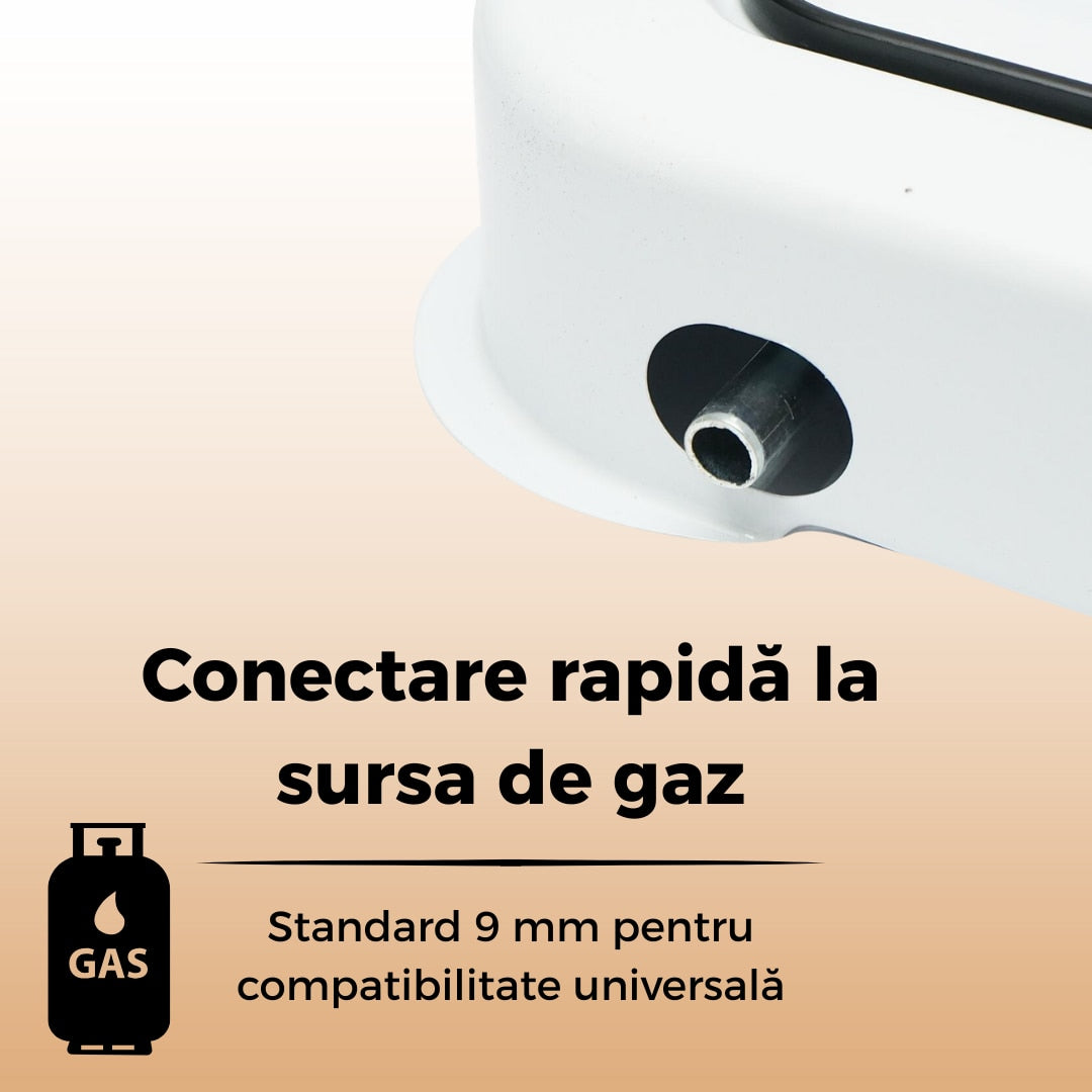 Aragaz portabil pe gaz cu un singur ochi, aprindere manuala si gratar metalic - ideal pentru camping, cabana si gatit in aer liber
