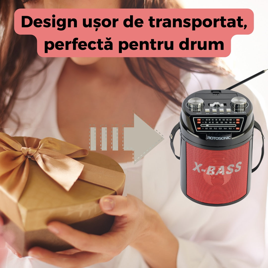Boxa portabila cu radio, Bluetooth si sunet X-BASS, multifunctionala potrivita pentru evenimentele de zi cu zi