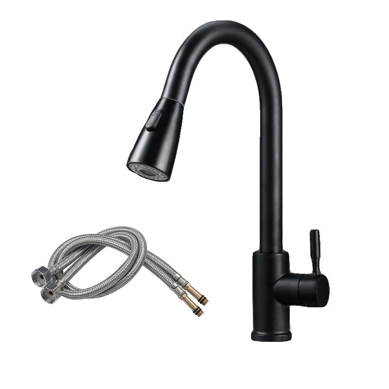 Baterie de bucatarie, Inox, Dus extensibil, Rotire 360, Negru