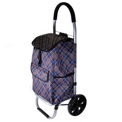 Carucior pentru cumparaturi, piata, incapator, sac 40 l, roti mari, carouri