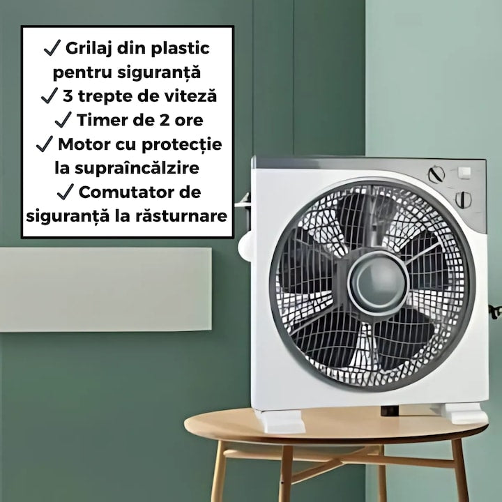 Ventilator 3 viteze, design compact si silentios, usor de utilizat, compact cu aer circulant, potrivit pentru dormitoare, camera copilului, bucatarie