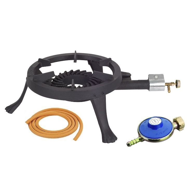 Pachet Arzator rotund exterior, pirostrie din fonta, diametru 33cm + Regulator gaz + 2m furtun