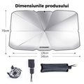 Parasolar Auto Pliabil, pentru Masina, in Forma de Umbrela, 120 cm x 60 cm, Rezistent UV, Negru-Argintiu