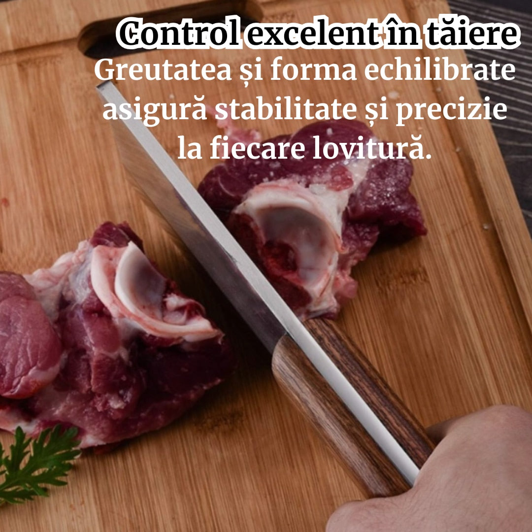 Satar Bucatarie Profesional din Otel Inoxidabil, Lama Lata 17 cm, Maner Lemn Ergonomic, Ideal pentru Carne, Oase si Legume Design Robust, Usor de Curatat