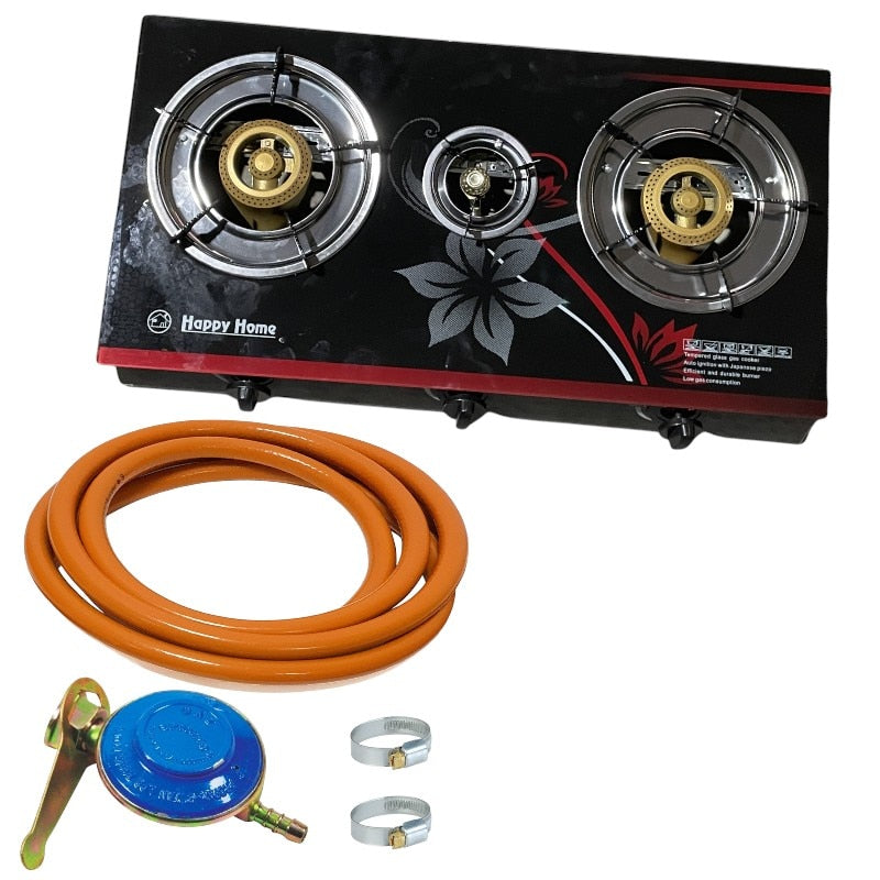 Set Aragaz Butelie 3 Arzatoare, Ceas, Furtun, Coliere, Gpl, Gaz, Sticla Securizata Aprindere Quartz Automata, CAMPION
