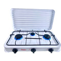  Aragaz portabil cu 3 ochiuri, model 2855 alimentare butelie ALB + Ceas regulator butelie gaz GPL, furtun 3 metri, 2 coliere otel