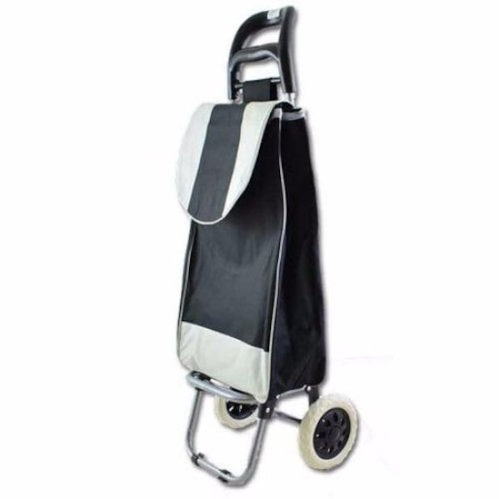 Carucior pentru cumparaturi NEGRU, 2 roti plastic, cadru metalic + CADOU 1 Roata de rezerva