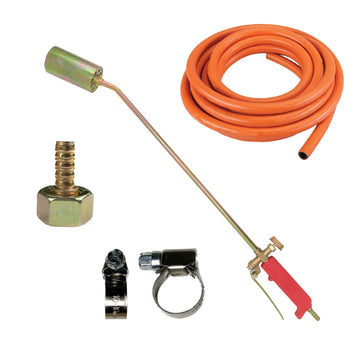 Pachet: Arzator gaz cu clapeta pentru porc, 50cm + 5m Furtun butelie cu insertie + stut butelie cu filet invers + 2 Coliere
