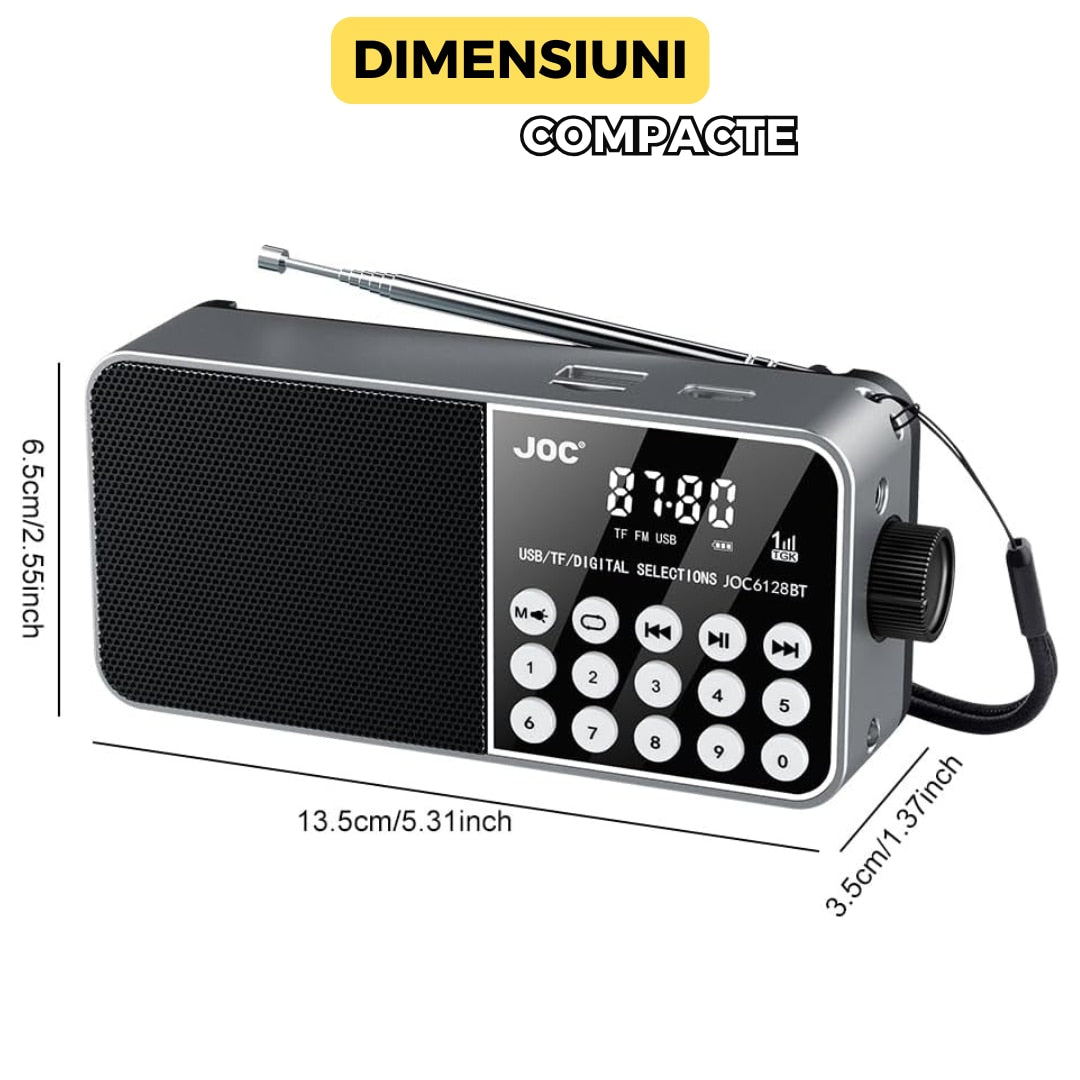 Radio Portabil FM, Cablu USB, microSD, Lanterna LED, Acumulator 18650, Conectivitate Bluetooth, Gri FEROTIB