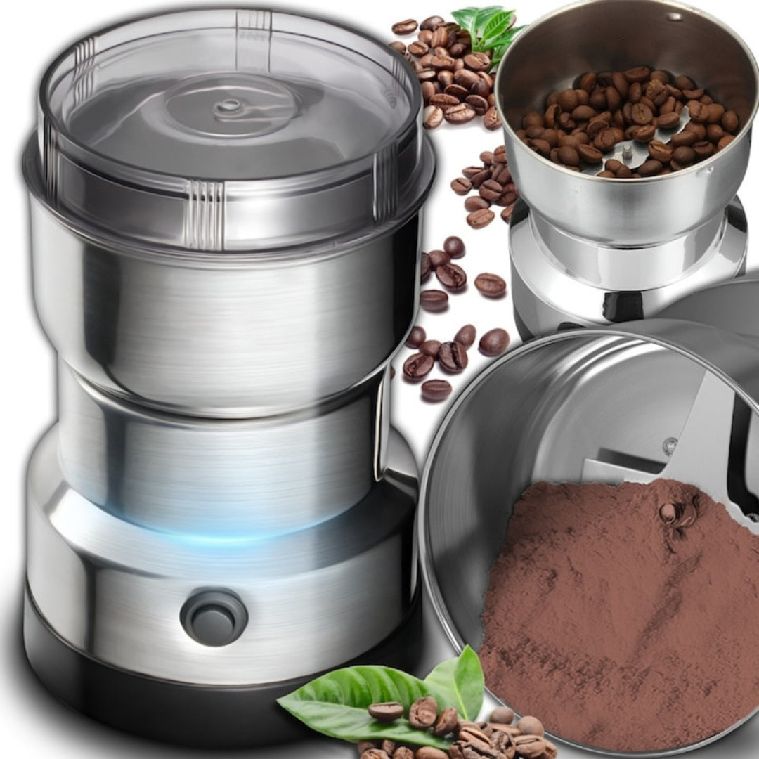 Rasnita electrica din inox 150W pentru cafea boabe, condimente si cereale cu lame ascutite si recipient 100 ml, usor de curatat