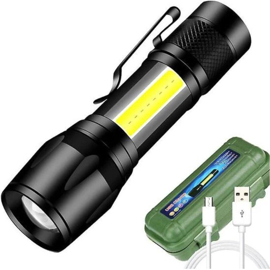 Lanterna reincarcabila 2 in 1, neagra, 3 moduri de iluminare