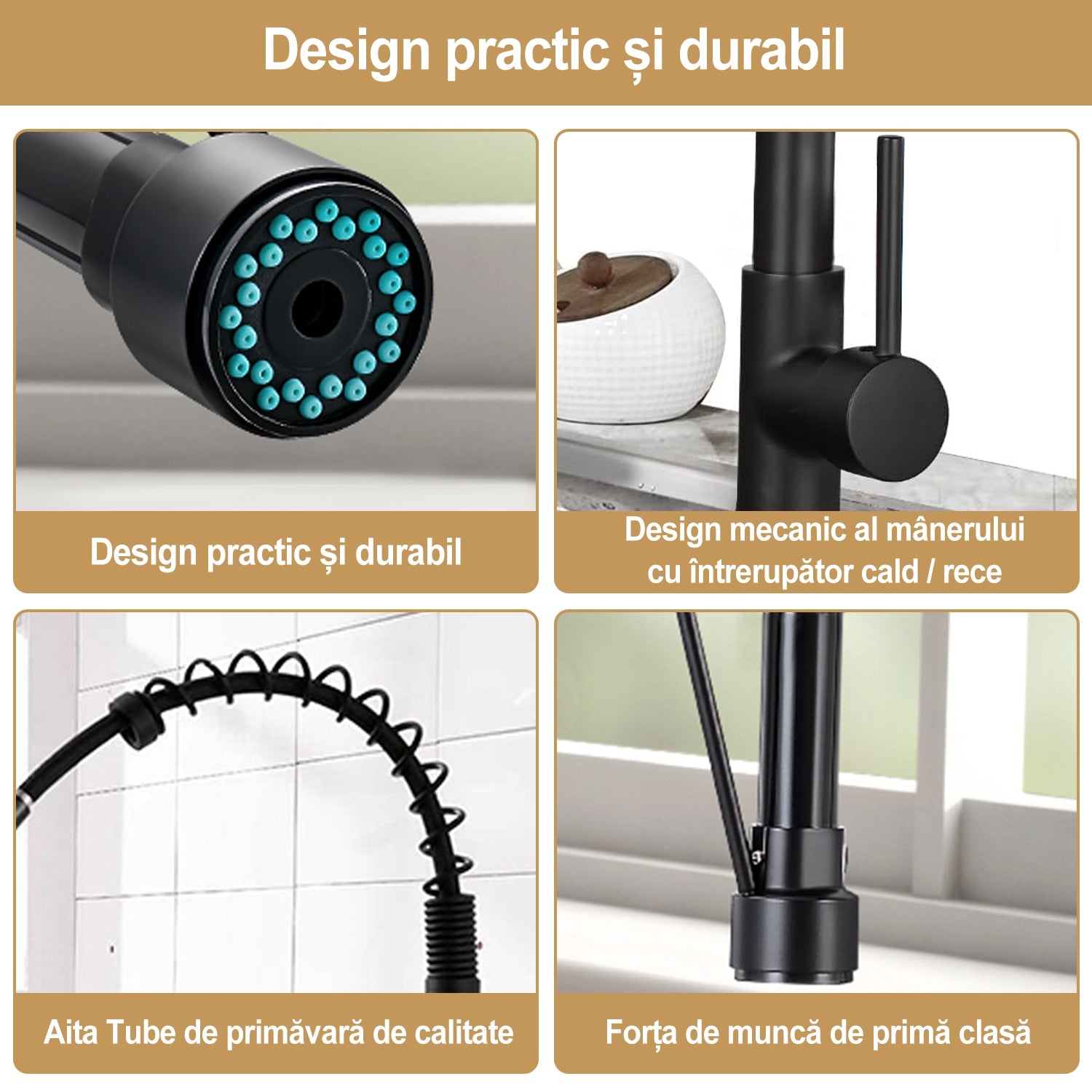 Baterie chiuveta bucatarie, YANX, Monocomanda, 360 de grade, Otel inoxidabil, Pipa Suplimentara, cartus ceramic, accesibila, 2 x Pipa flexibila, Negru
