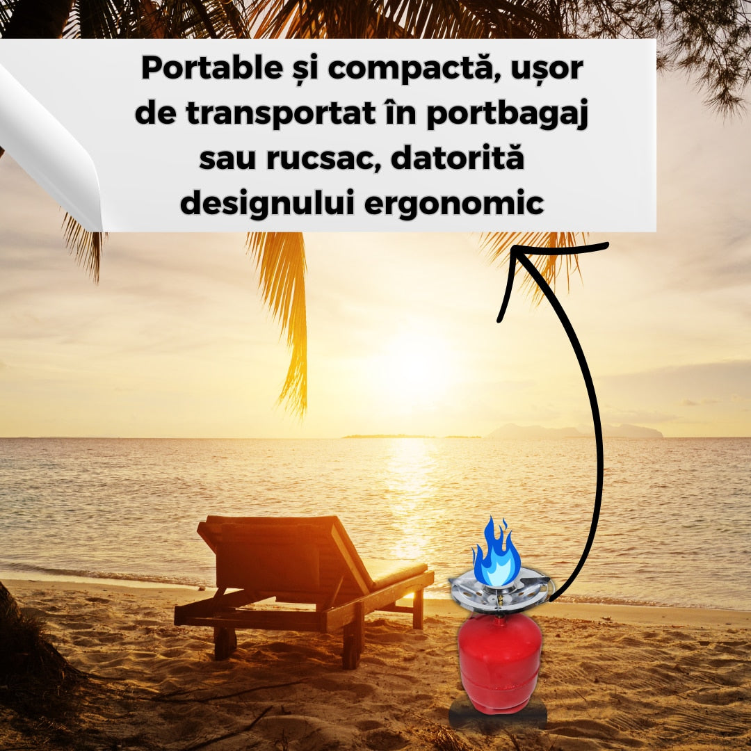 Butelie camping 5L cu arzator integrat solutie portabila cu alimentare GPL pentru gatit in aer liber, omologare