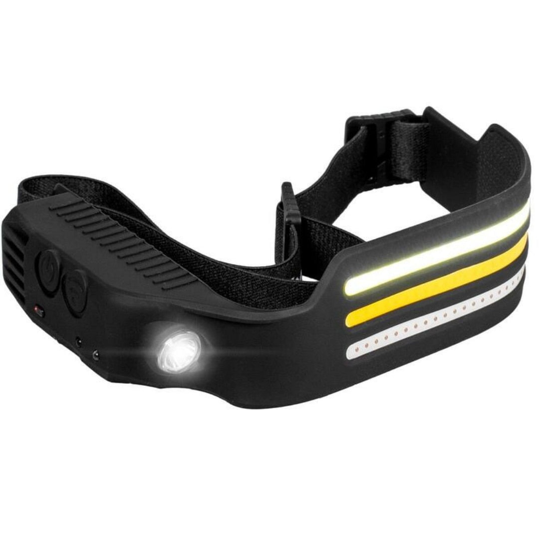 Lanterna de Cap LED Reincarcabila, 3 benzi luminoase, 800lm, 8 Moduri, Senzor Miscare, USB-C, XPE + 3xCOB, Impermeabila IP44, Negru