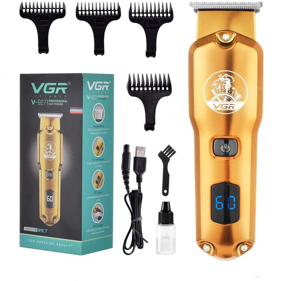 Masina profesionala de tuns VGR V927, USB, Display LCD, 4 capete interschimbabile, aurie, 600mAH