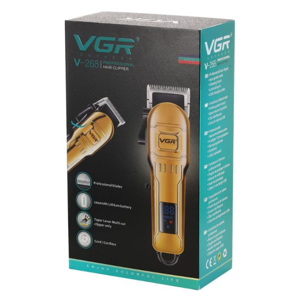 Aparat de tuns profesional VGR-V268, 10W, fara fir, afisaj LCD, 4 capete piepten, lama titan, incarcare USB