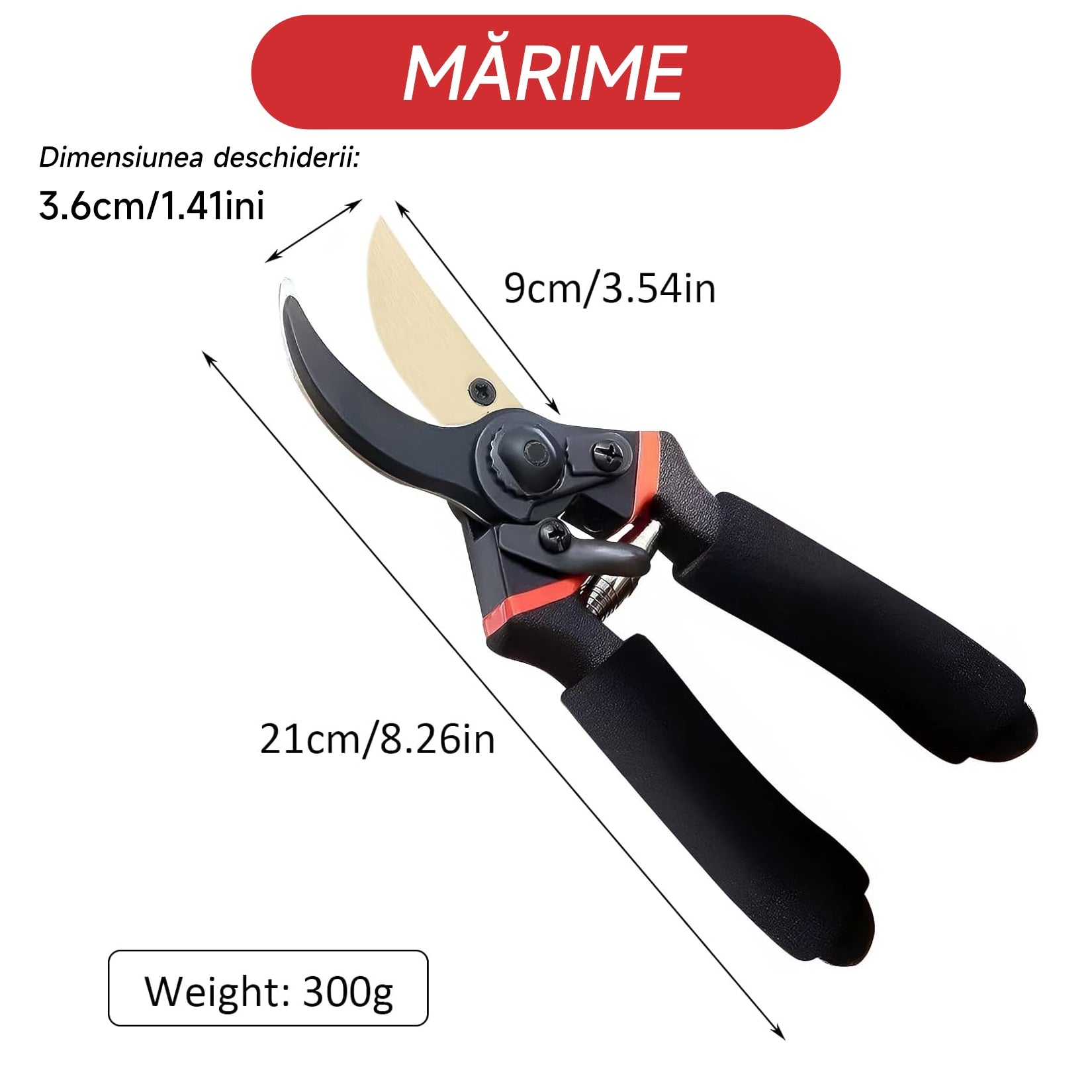 Foarfeca de gradina, 20cm, din otel carbon, Foarfeca profesionala pentru vie, pentru florilor, copacilor si plantelor vii, taierea trandafirilor, design ergonomic, Negru