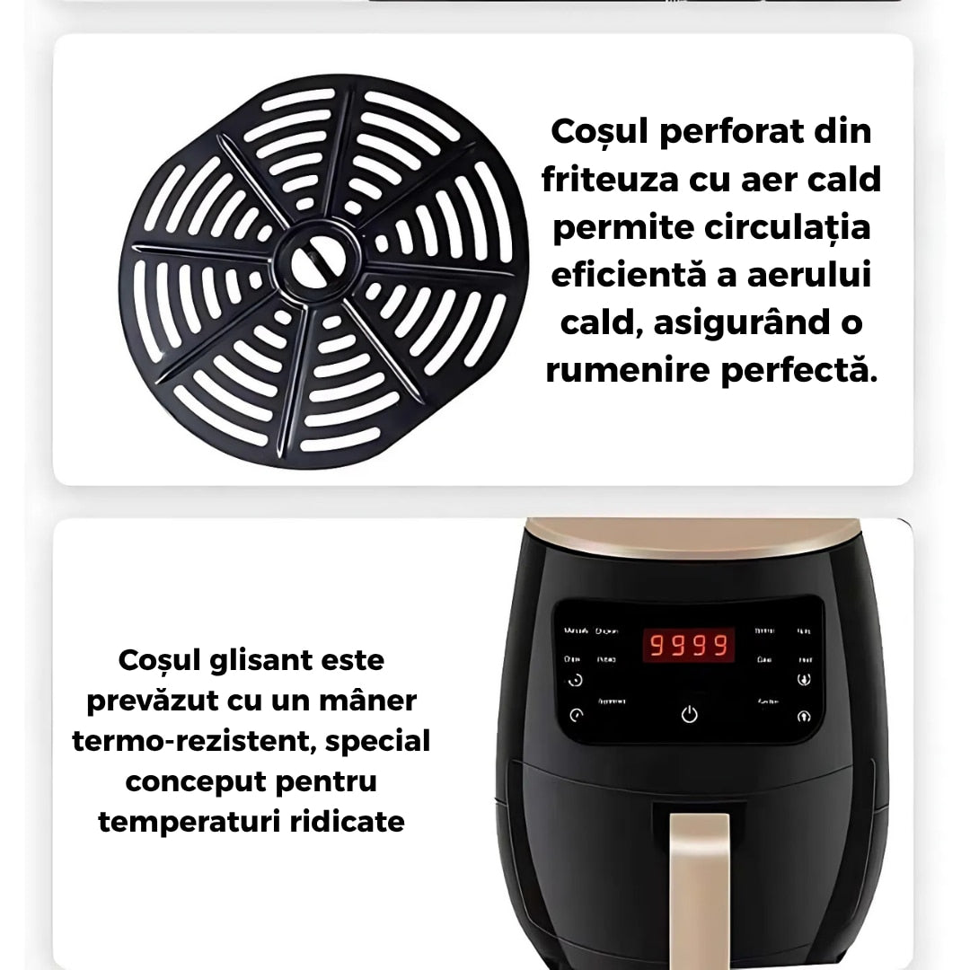 Friteuza cu aer cald 6L digitala cu panou tactil si programe presetate gatit fara ulei, cos antiaderent si control LCD