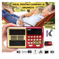 Radio portabil FM, MP3 portabil digital, cu ecran LCD, lanterna LED, USB, card SD, Mufa Jack, baterie reincarcabila, Conectivitate Bluetooth, Rosu