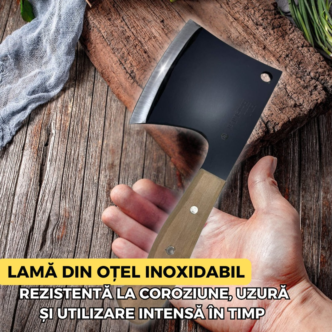 Satar Bucatarie Profesional, 30 cm, Otel Inoxidabil Groasa 3 mm, Maner Lemn Ergonomic, Ideal pentru Taiat si Spart Oase