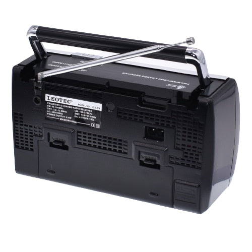 Radio Portabil cu 4 benzi de receptie FM/LW/SW1/SW2, Alimentare 220V / baterii 3x1.5v R20 Leotec, Negru, LW9