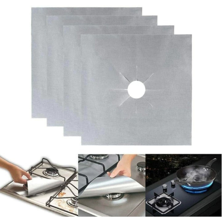 Set 4 folii argintii de protectie pentru aragaz