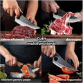 Cutit profesional outdoor cu maner din lemn si teaca din piele lama curbata din otel carbon, ideal pentru camping, vanatoare, bucatarie rustica