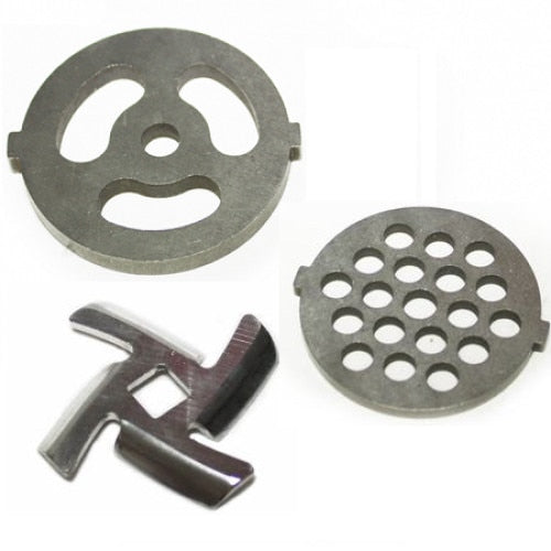 Set - Cutit din inox pentru masina de tocat electrica cu interior patrat + Sita pentru masina electrica gauri medii 7 mm + Sita pentru masina electrica gauri mari 3 G