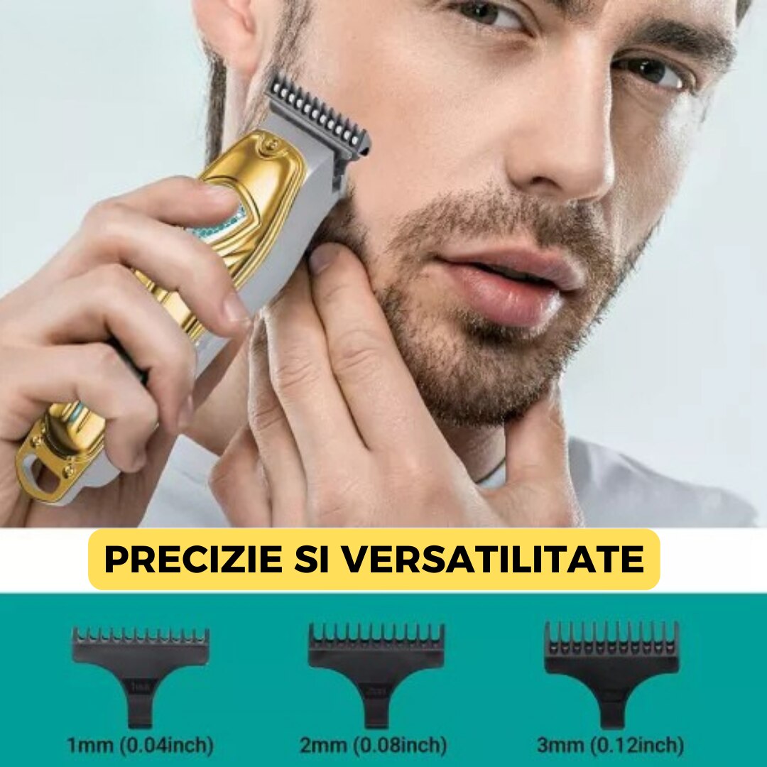 Aparat de tuns profesional VG 911 fara fir, motor puternic, 4 piepteni, lame inox, autonomie 3h, auriu premium