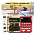 Radio portabil FM, MP3 portabil digital, cu ecran LCD, lanterna LED, USB, card SD, Mufa Jack, baterie reincarcabila, Conectivitate Bluetooth, Rosu