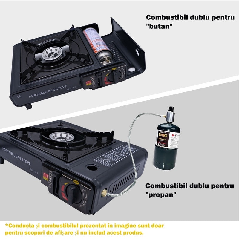 Arzator camping, aprindere automata, combustibil dual, negru