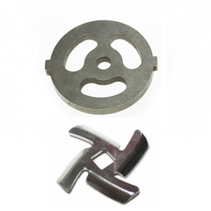 Set - Cutit din inox pentru masina de tocat electrica cu interior patrat + Sita pentru masina electrica gauri mari