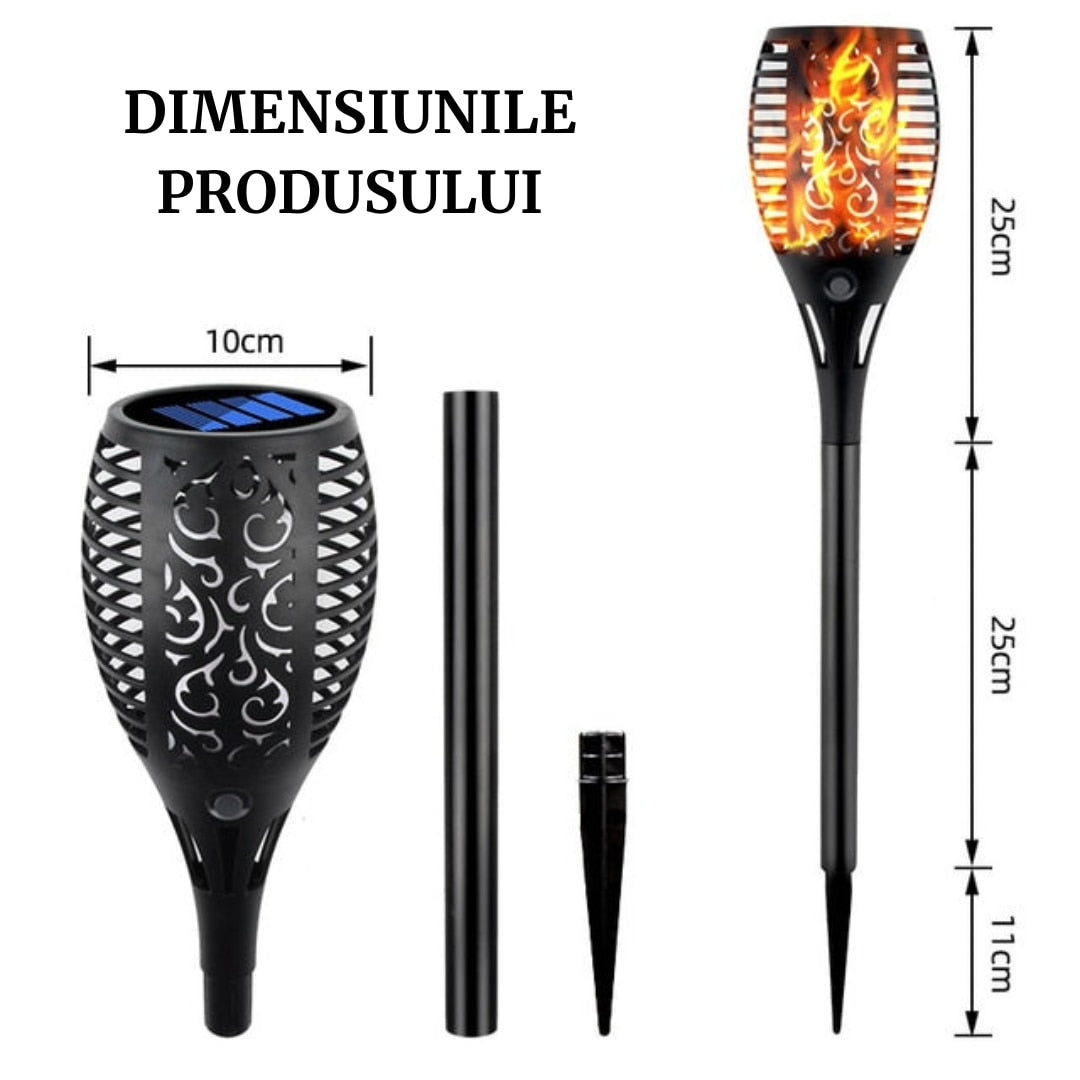 Set 2 Lampi Solare de Gradina Tip Torta cu LED, Efect Flacara Realista, Impermeabile IP65, Incarcare Solara, Aprindere Automata, Negru, Decor Exterior Alei, Curte, Terasa