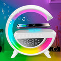 Lampa Smart LED si Incarcator Wireless 15W, Lumini Ambientale, Sincronizare muzicala, Difuzor 5W, Muzica Bluetooth, USB, FM Radio, MicroSD, AUX, Afisaj Ceas Digital, Alarma