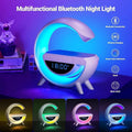 Lampa Smart LED si Incarcator Wireless 15W, Lumini Ambientale, Sincronizare muzicala, Difuzor 5W, Muzica Bluetooth, USB, FM Radio, MicroSD, AUX, Afisaj Ceas Digital, Alarma