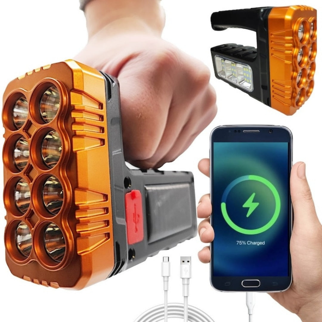 Lampa atelier 3 in 1 cu panou solar, lanterna LED frontala si laterala, functie powerbank, reincarcabila USB, 8 LED XPE + 27 COB, IP44