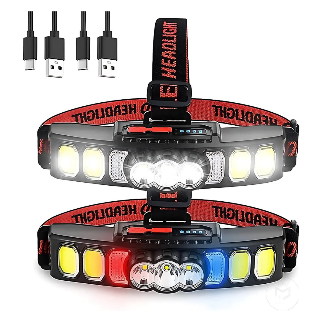 Lanterna Frontala LED Reincarcabila, 6 Moduri, 18000 Lumeni, Lumina Rosie, USB, Ideala pentru Camping, Drumetii, Pescuit