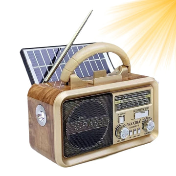Radio portabil multifunctional XB-899 cu bluetooth, mp3, panou solar, lanterna integrata si suport telefon, 17.5 x 12 x 10 cm, Crem