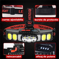 Lanterna Frontala LED Reincarcabila, 6 Moduri, 18000 Lumeni, Lumina Rosie, USB, Ideala pentru Camping, Drumetii, Pescuit
