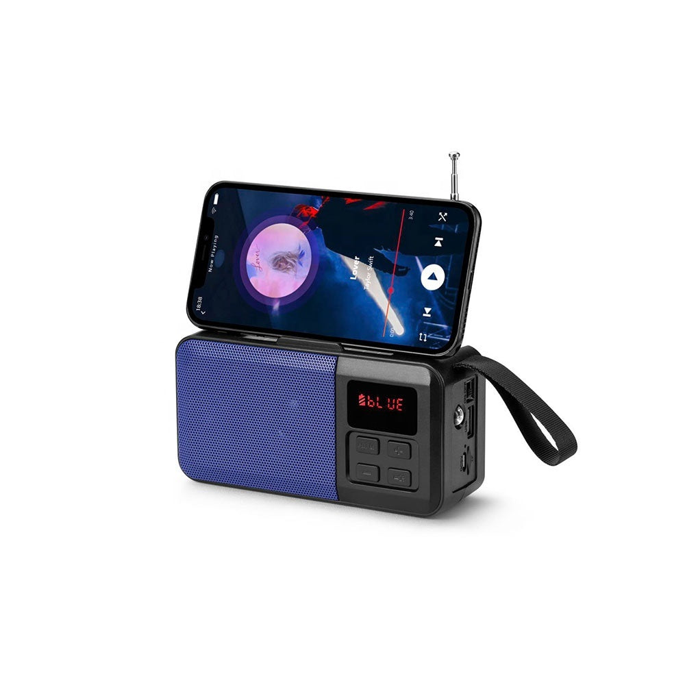 Boxa Portabila Incarcare Solara cu Radio, Bluetooth, Lanterna, USB, Card, AUX, Hands-Free, Albastru