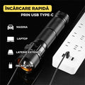 Lanterna LED profesionala, 300W, 7 moduri de iluminare, zoom telescopic, acumulator, incarcare USB, IP65